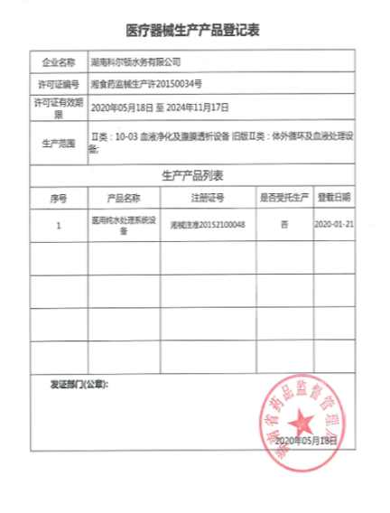 醫療器械生產產品登記表